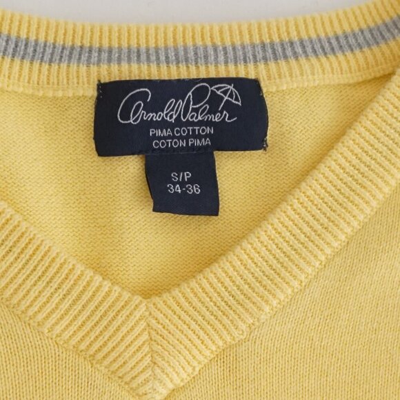 Vintage 90s Arnold Palmer Yellow Fine Knit 100% Pima Cotton V-neck Sweater Small - Picture 9 of 9
